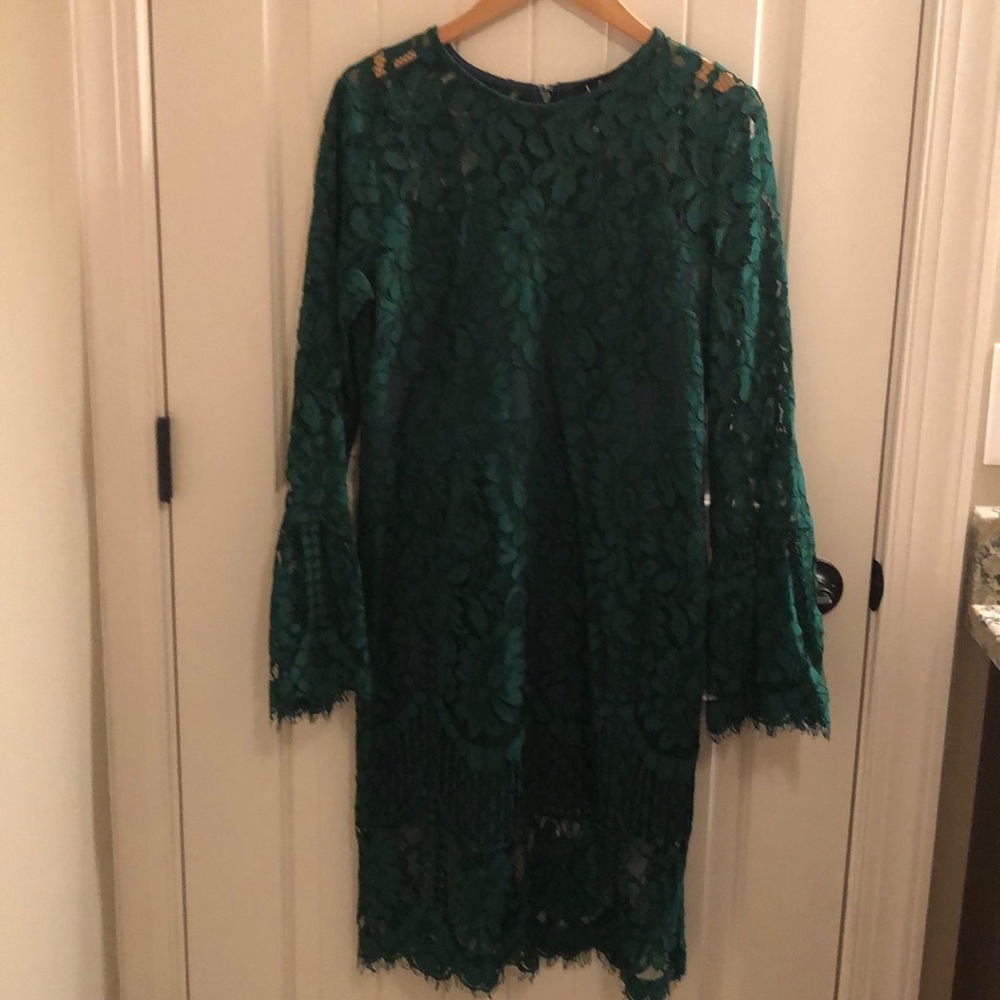 Green Lace Cocktail Dress with Fringe